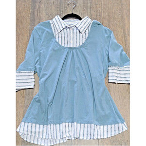 Lane Bryant Top Womens 20 Blue 3/4 Sleeve Collared Casual Modern Stretch Blouse